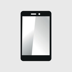 Phone vector. Black smartphone isolated on grey background.