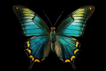 Beautiful butterfly on a black background. Isolate. Generative AI.