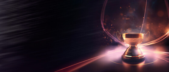 gold trophy surrounded by ethereal light copy space web banner ratio generative ai