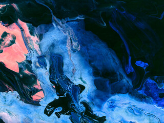 Abstract blue fantastic painting, creative hand painted background, marble texture, abstract ocean, acrylic painting.