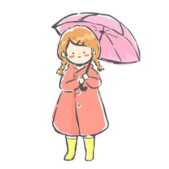 レインコートを着て傘をさす女の子

