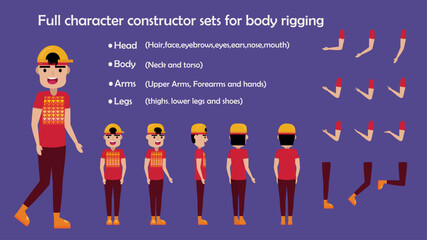 Cartoon 2d kid character constructor sets for full body and head rigging design vector