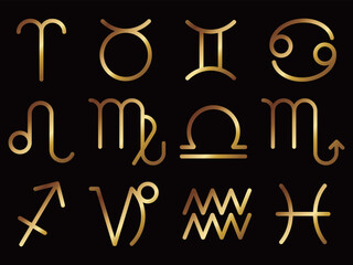 星座のアイコン12種セット　ゴールド