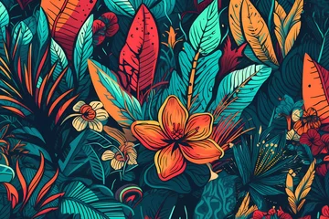 Möbelaufkleber patrón de flores y plantas tropicales © rbm