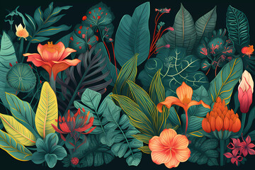 patrón de flores y plantas tropicales