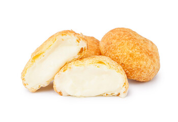 Delicious choux pastry on white background
