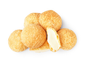 Delicious choux pastry on white background