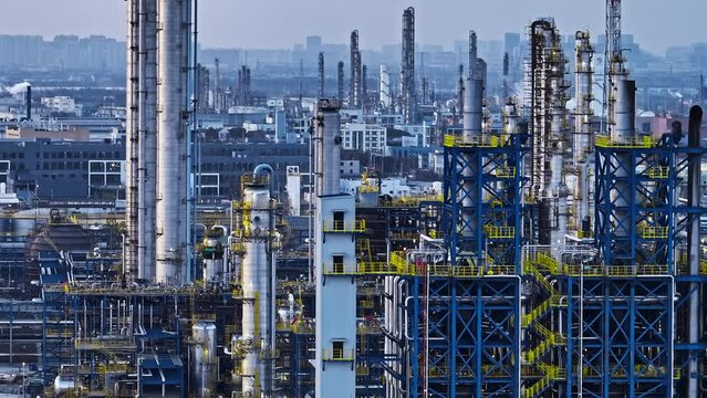 Aerial view of oil and gas petrochemical industrial with Refinery factory 