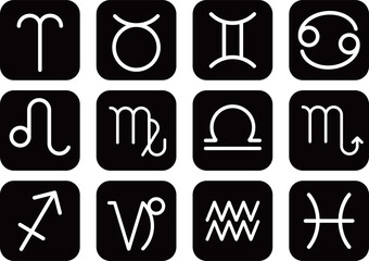 星座の正方形アイコン12種セット　ブラック