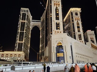 Beautiful night time view of Jabal Omar residential complex in front of Masjid al-Haram, Mecca, Saudi Arabia.