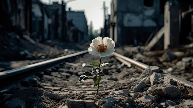 Single flower in the middle of a war zone