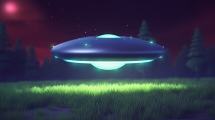 Fototapeta na wymiar Generative ai of Cartoon UFO at night with light beam