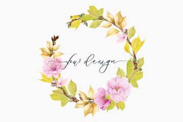 cherry blossom floral wreath illustration 