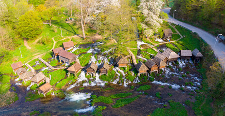 Wooden watermills in Jajce were used by local farmers. Aerial view