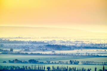 A view of the city of Sangerhausen in fog
