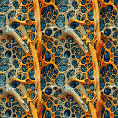 Orange and blue bone sponge anatomy structure. AI generative illustration.