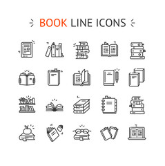 Book Sign Black Thin Line Icon Set Include of Encyclopedia or Diary. Vector illustration of Icons