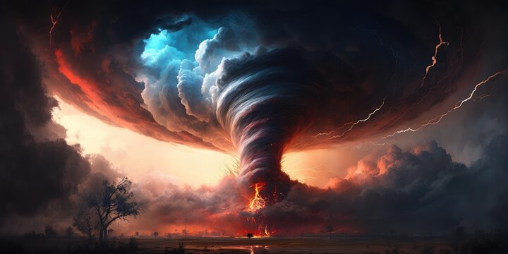 Epic sky of burning tornado in extreme dangerous weather. superlative generative AI image.