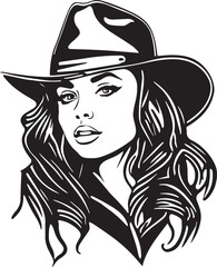 Cowboy woman in a hat, American cartoon advertising illustration, vector, SVG