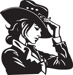 Cowboy woman in a hat, American cartoon advertising illustration, vector, SVG