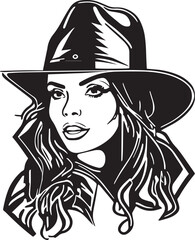 Cowboy woman in a hat, American cartoon advertising illustration, vector, SVG