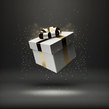 White gift box with golden with a golden ribbon 15, created with AI