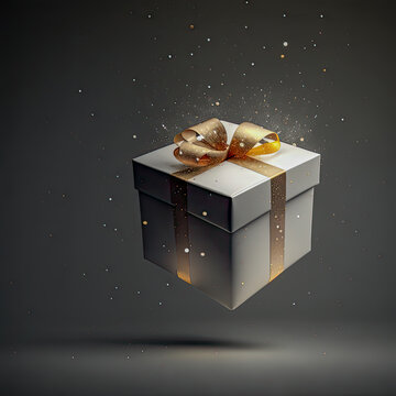 White gift box with golden with a golden ribbon 03, created with AI