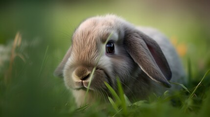 Holland Lop - Adorable and cuddly bunny in the grass
