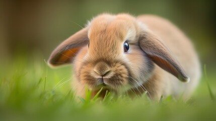 Holland Lop - Adorable and cuddly bunny in the grass