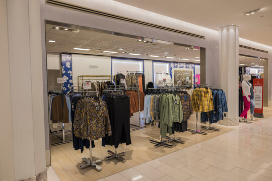 Close up view of interior of women's clothing section of Macy's department store. NY. USA. 
