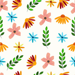 Fototapeta na wymiar A seamless pattern of vector floral design elements showcasing a variety of flowers and leaves.
