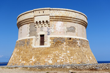 Fototapeta na wymiar Fornells defense tower on Menorca, Balearic islands, Spain