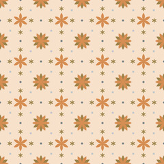 In this seamless pattern, beautiful flowers of various sizes are arranged beautifully. Add circular dots across the background in the same tone as the flowers. Makes it look more outstanding.