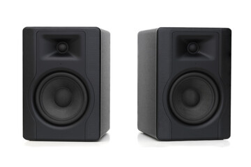 Two audio monitors isolated on white background
