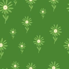 Decorative simple chamomile flower seamless pattern. Simple floral endless background.