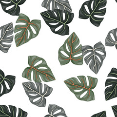 Botanical leaf wallpaper. Tropical pattern, palm leaves floral background. Abstract exotic plant seamless pattern.