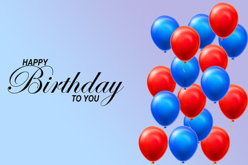 A two tone birthday card with blue and red balloons and space to write.