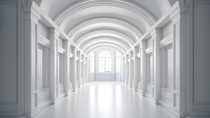 Modern Interior Architecture of an Arched Corridor Design - 3D Render. Generative AI