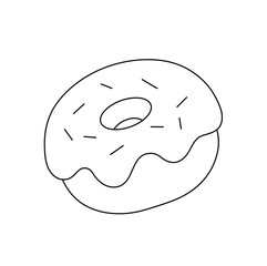 Vector isolated one single round donut with sweet icing  colorless black and white contour line easy drawing