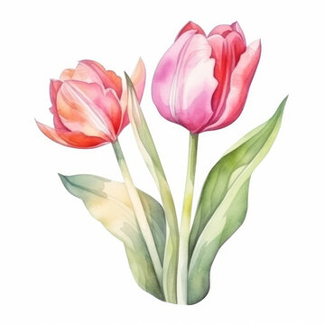 Watercolor tulip flower. Illustration AI Generative.