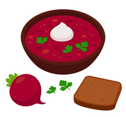 Borscht, beetroot soup illustration