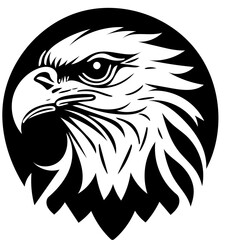 Eagle head mascot logo in black and white, vector illustration, hawk head 