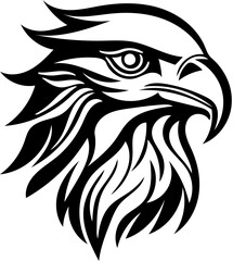 Eagle head mascot logo in black and white, vector illustration, hawk head 