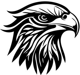 Eagle head mascot logo in black and white, vector illustration, hawk head 