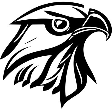 Eagle head mascot logo in black and white, vector illustration, hawk head 