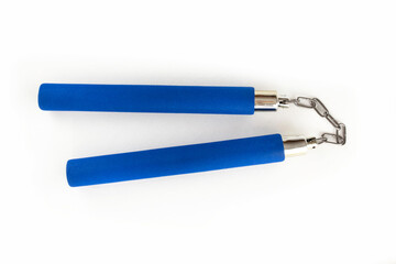 NUNCHAKU on white background: equipment for martial arts sports 