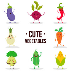 Set of Cute Vegetable Cartoon Characters