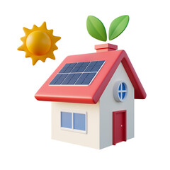 eco solar panel cell with sun house icon, 3d rendering, sustainability, reduce co2 emission, green energy concept - 593271999
