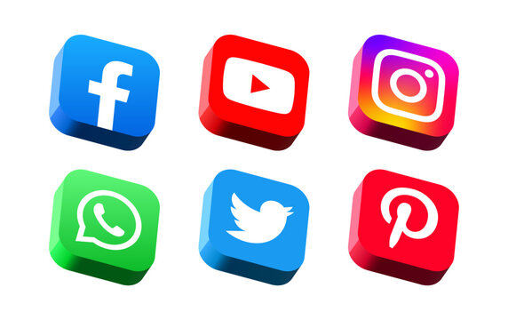 social media 3d icons. social media logo , facebook, instagram, youtube, whatsapp, twitter, pinterest, icon, button - social network 3d logos collection set. vector editorial