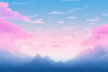 Pastel Sweet Blue and Pink Sky: A Bright Pixel Art Style Nature Background With Copy Space, Generative AI